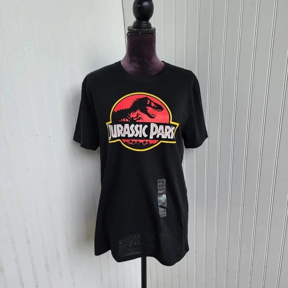 NWT Jurassic Park Men's Iconic Circle Logo Black Graphic Print T-Shirt Adult M